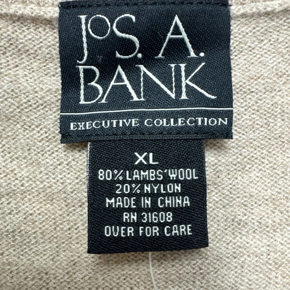 NWT Lambs Wool XL Sweater Argyle Tan Jos A Bank Executive V Neck Blue MSRP $150